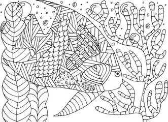 coloring book antistress tropical fish in algae and corals