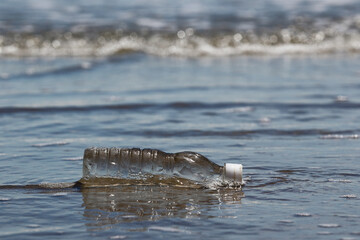 Single use plastic bottle washed up on the beach