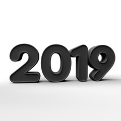 2019 blue text 3d illustration. White background