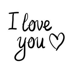 love concept.Stock vector illustration hand drawn i love you lettering, drawing a heart.Inscription black lines isolated on white background. Creative picture for your design gift card, poster, print.
