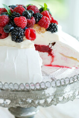 Pavlova cake. Dessert for breakfast. High quality photo.