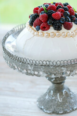 Pavlova cake. Dessert for breakfast. High quality photo.