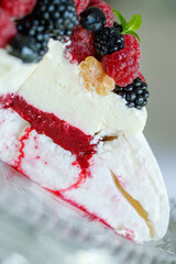 Pavlova cake. Dessert for breakfast. High quality photo.