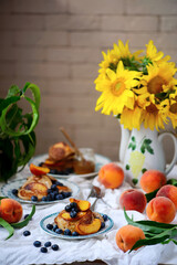 Peach pancakes...style rustic .selective focus