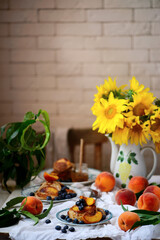 Peach pancakes...style rustic .selective focus