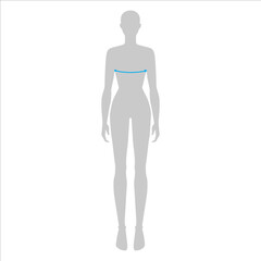 Women to do bust measurement fashion Illustration for size chart. 7.5 head size girl for site or online shop. Human body infographic template for clothes. 