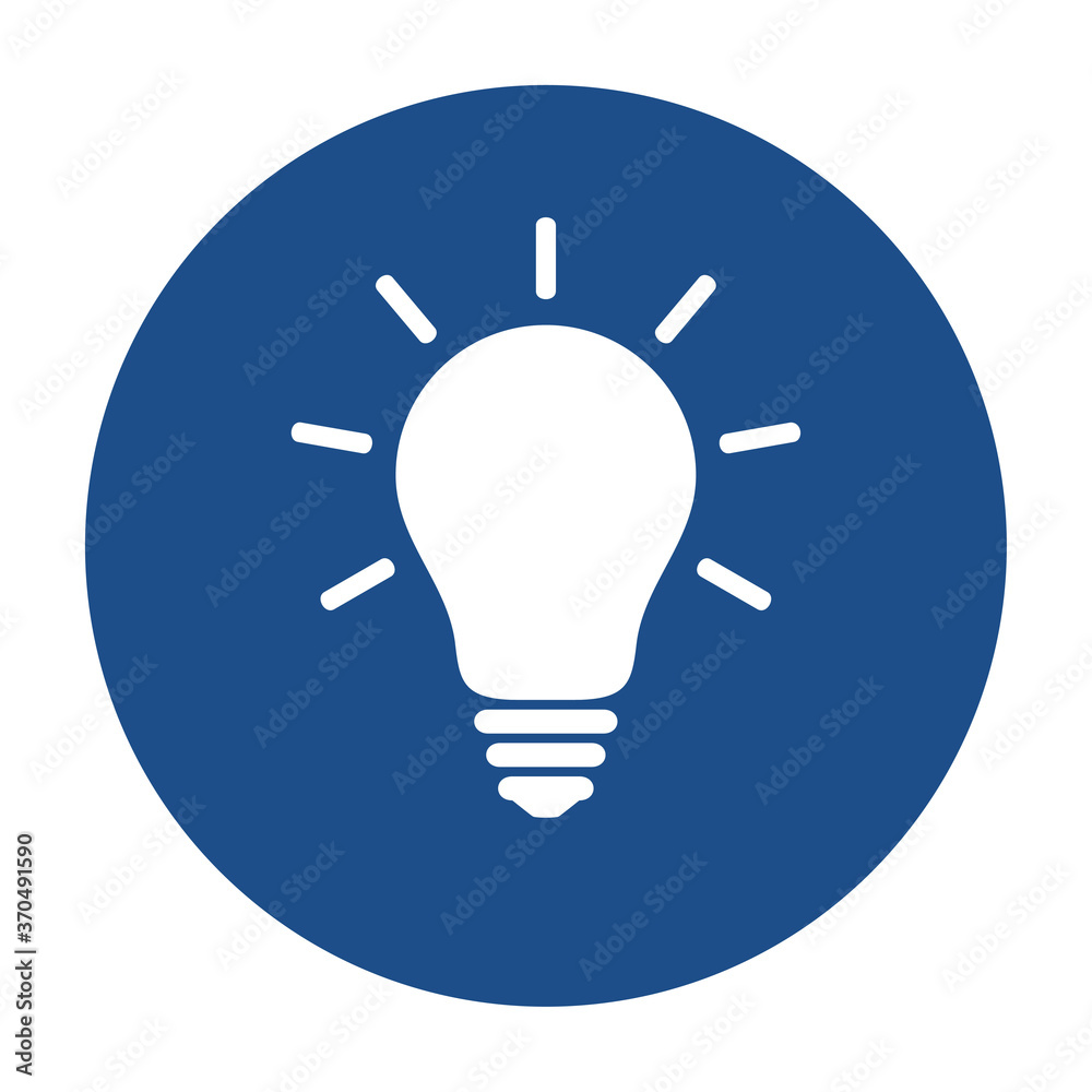 Poster blue round glowing light bulb icon, button isolated on a white background. eps10 vector file