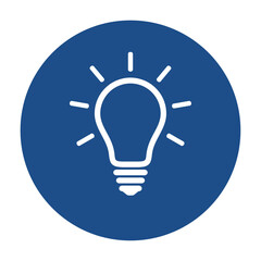 Blue round glowing light bulb line icon, button isolated on a white background. EPS10 vector file