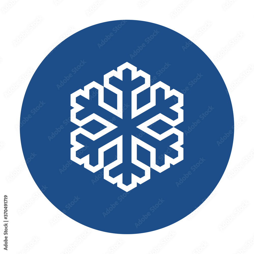 Poster blue round snowflake outline icon, button isolated on a white background. eps10 vector file