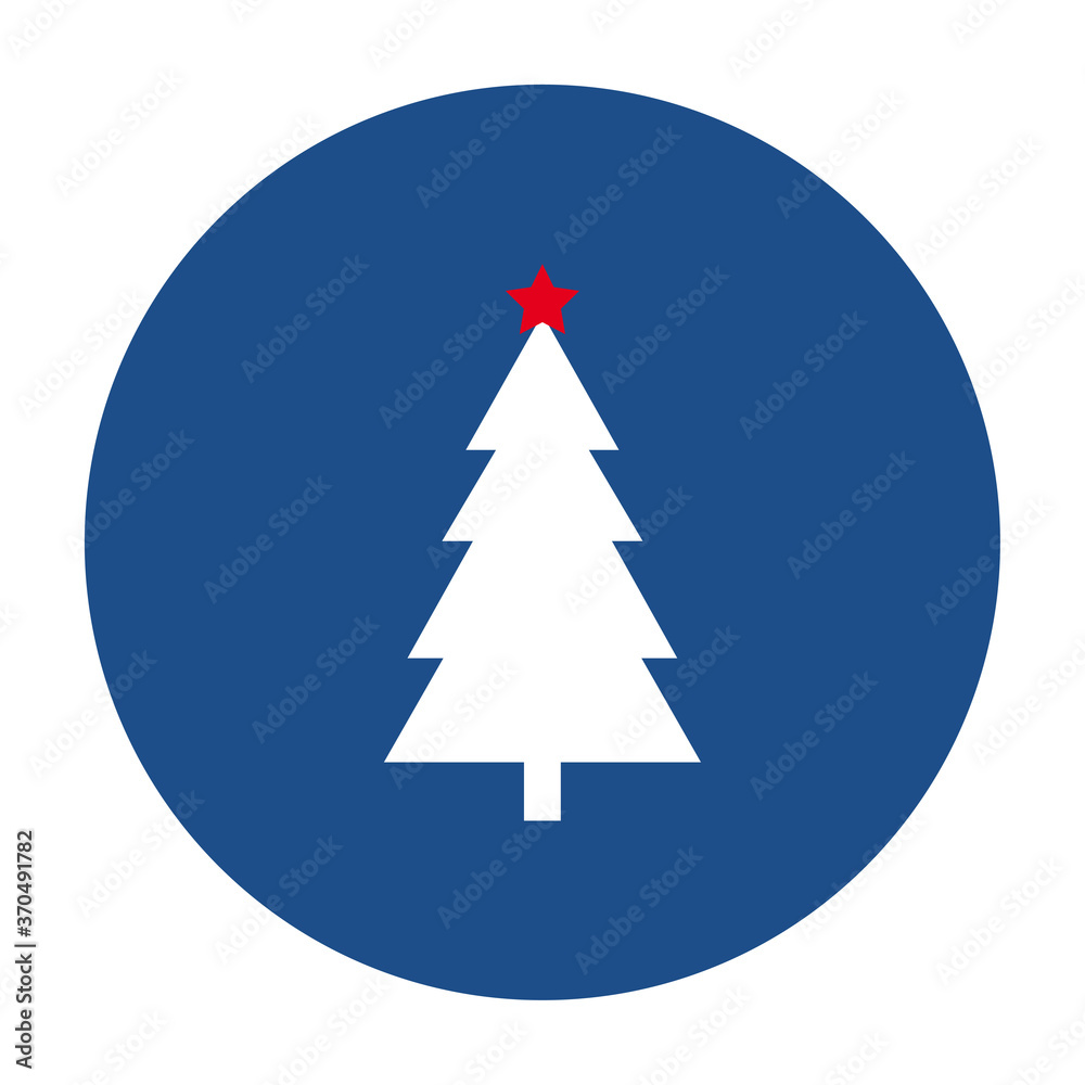 Poster blue round christmas tree icon, button isolated on a white background. eps10 vector file