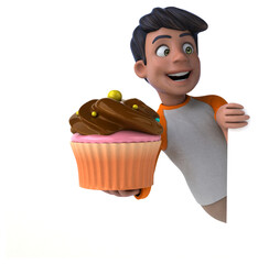 Fun 3D cartoon Asian teenager .