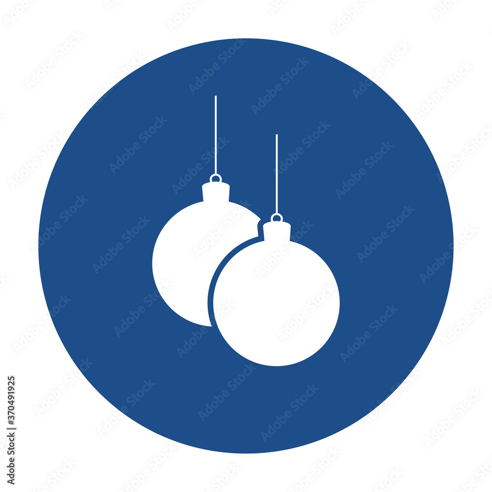 Poster blue round christmas balls hanging on threads icon, button isolated on a white background. eps10 vec