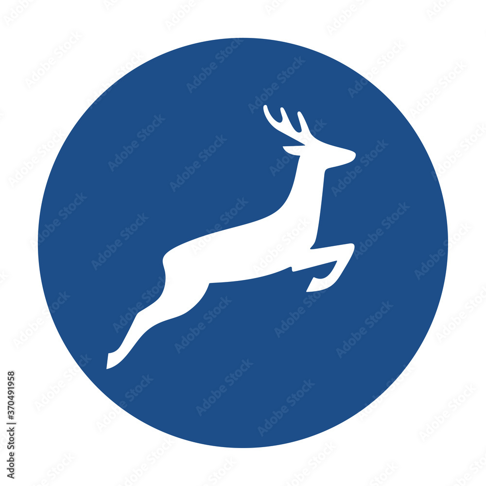 Poster blue round deer icon, button isolated on a white background. eps10 vector file