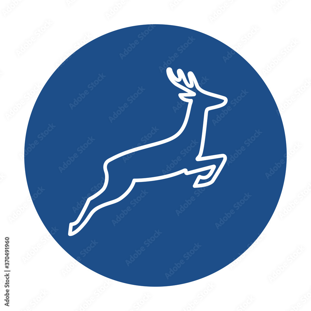 Poster blue round deer outline icon, button isolated on a white background. eps10 vector file