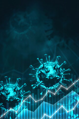 Blue illustration of global COVID-19 recovered increasing, chart vertical background. Healthcare concept and copy space