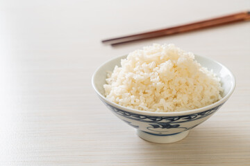 cooked white rice bowl