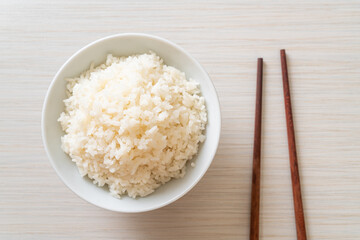 cooked white rice bowl