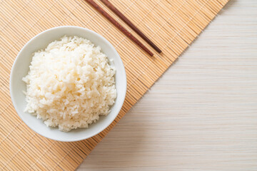 cooked white rice bowl