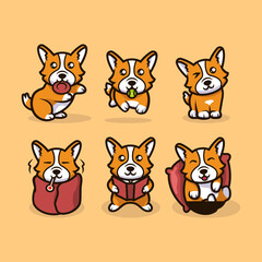 Set of corgi dog mascot design illustration