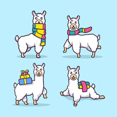 Set of Alpaca Llama mascot design illustration