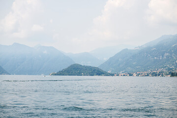 Picturesque Landscape on Lake Como with Alps on Background. Italy.