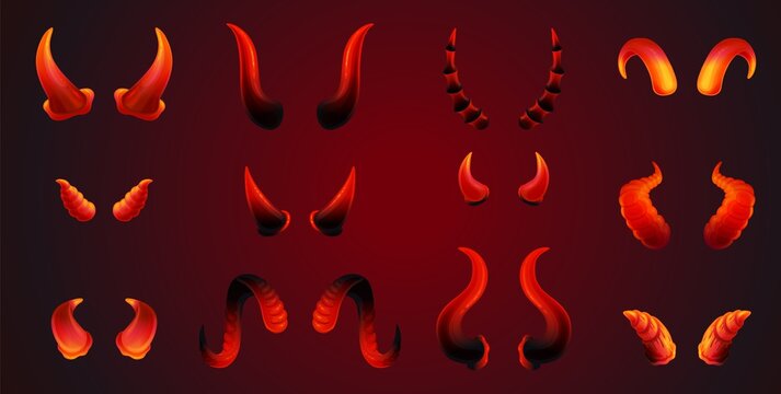 Realistic red devil horn pair set in different shapes and sizes