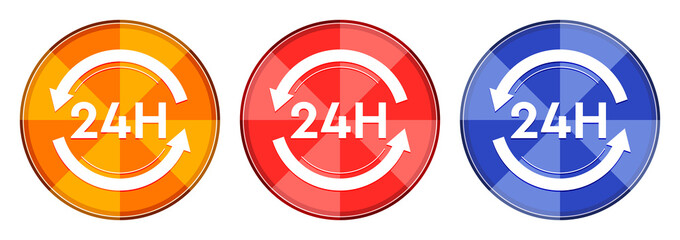 24 hours update icon burst light round button set illustration