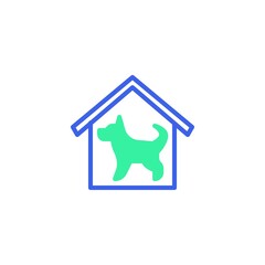 House with dog icon vector, filled flat sign, home security dog bicolor pictogram, green and blue colors. Symbol, logo illustration