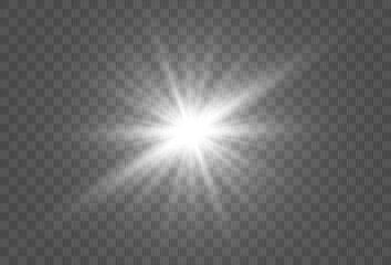 Bright beautiful star.Vector illustration of a light effect on a transparent background.	
