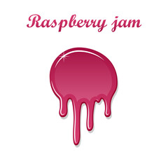 Raspberry drip jam 3D. Sweet raspberries splash isolated white background. Fruit strawberry candy splashing. Realistic syrup design Jelly flow dessert. Berry sauce dripping liquid. Vector illustration