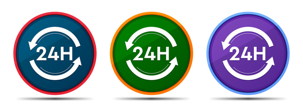 24 hours update icon silky smart flat round buton set illustration