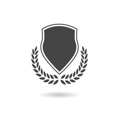 Shield in laurel wreath icon with shadow