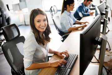 Startup business people group of programmer working as team to find solution to problem
