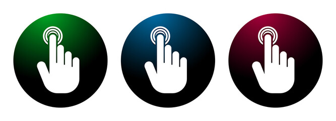 Hand cursor click icon night surface round button set illustration