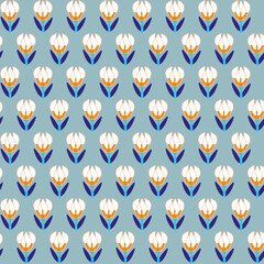Hand Drawing Ethnic Tile Ditsy Small Tulips Repeating Vector Pattern Isolated Background