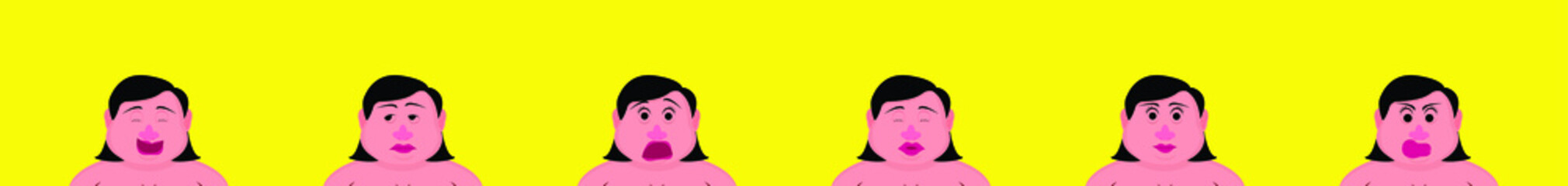 fat women cartoon avatar set isolated vector on yellow background
