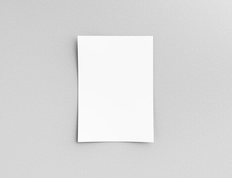 Hanging Paper Or Pasteboard On A White Wall For Information, Display Or Schedule. 3D Illustration.