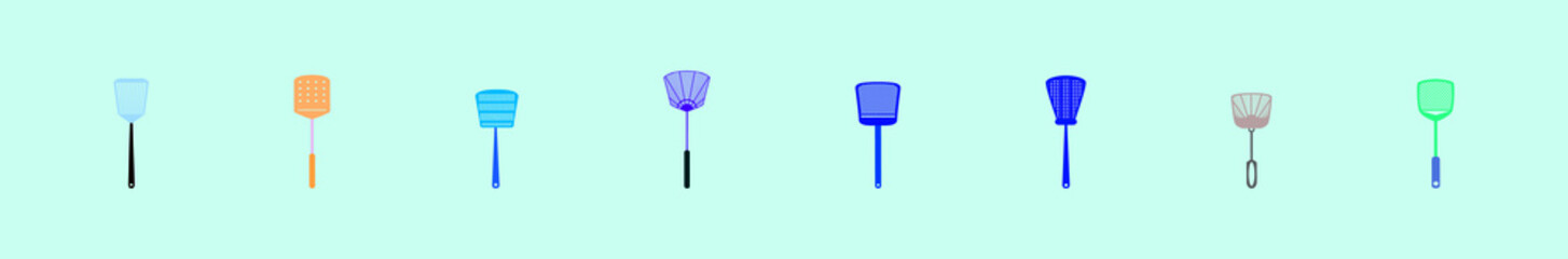 tool for the destruction of insects at home. fly swatter set isolated on blue