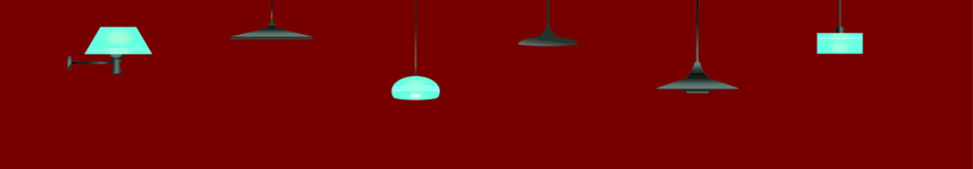 set of hanging light with various models isolated on red background