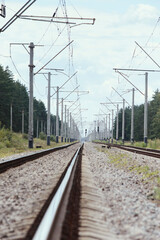 Railroad tracks in the countryside.