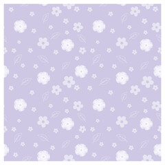 Beautiful purple seamless background with transparent colors. Lilac pattern with daisies, Sakura and dandelions. Vector illustration for clothing, textiles, Wallpaper in the room, the background  web