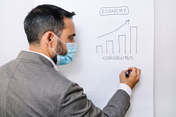 business worker drawing with a marker a rising graph of the economy after the covid coronavirus pandemic19
