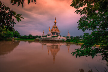 The background of an important tourist attraction in Khon Kaen Province (Wat Thung Setthi) is a large pagoda in the middle of a swamp, tourists always come to see the beauty in Thailand