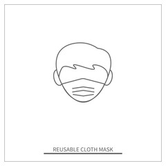 Man Wearing Reusable Cloth Mask Icon. Vector Illustration Design.