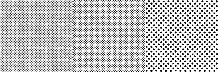 Set of three black and white vector seamless textures. Polka dot patterns