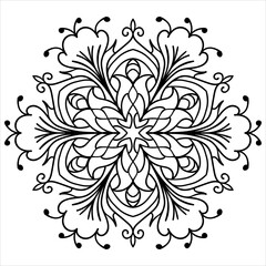 Black and white mandala, round pattern, vintage ornament, boho, coloring book for adults, relaxation, art therapy, vector, isolated