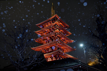 浅草寺「雪と五重塔」