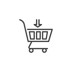 Add to cart line icon. linear style sign for mobile concept and web design. Shopping cart with arrow outline vector icon. Symbol, logo illustration. Vector graphics