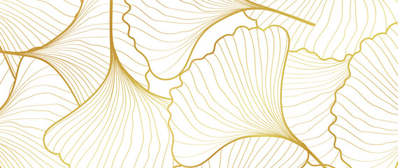 Luxury Gold Ginkgo line arts Background design vector. - obrazy, fototapety, plakaty