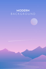Night on mountains. Moon and stars. Abstract landscape, Vector banner with polygonal landscape illustration, Minimalist style